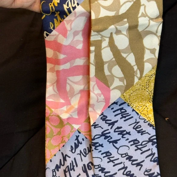 Coach Silk Skinny Scarf  – Multicolor Patchwork Print NWOT - Picture 2 of 12